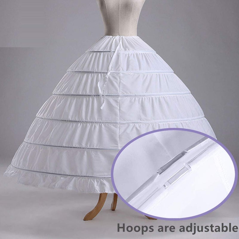 Mojonnie 6-Hoops Hoop Skirt Crinoline Petticoat for Wedding Dress Crinoline Underskirt Ball Gown Petticoat for Women White - Image 2